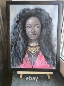 African American Black Woman Female Portrait Art Framed Original Oil Paintings
