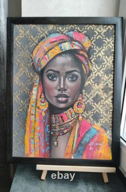 African American Black Woman Female Portrait Art Framed Original Oil Paintings