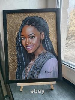 African American Black Woman Female Portrait Art Framed Original Oil Paintings