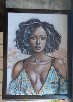 African American Black Woman Female Portrait Art Framed Original Oil Paintings