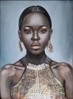 African American Black Woman Female Portrait Art Framed Original Oil Paintings