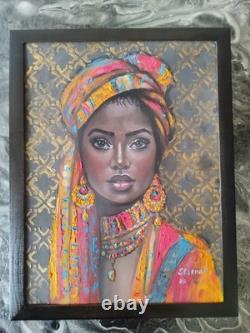 African American Black Woman Female Portrait Art Framed Original Oil Paintings