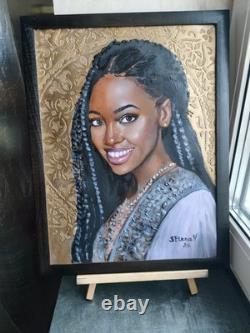 African American Black Woman Female Portrait Art Framed Original Oil Paintings