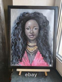 African American Black Woman Female Portrait Art Framed Original Oil Paintings