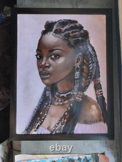 African American Black Woman Female Portrait Art Framed Original Oil Paintings