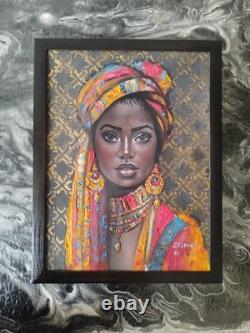 African American Black Woman Female Portrait Art Framed Original Oil Paintings