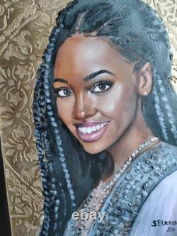 African American Black Woman Female Portrait Art Framed Original Oil Paintings