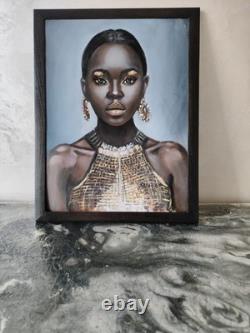 African American Black Woman Female Portrait Art Framed Original Oil Paintings