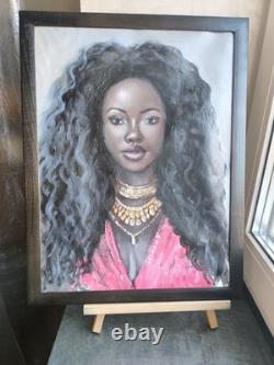 African American Black Woman Female Portrait Art Framed Original Oil Paintings