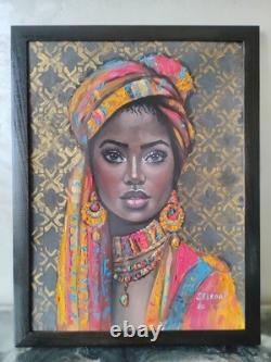 African American Black Woman Female Portrait Art Framed Original Oil Paintings