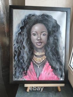 African American Black Woman Female Portrait Art Framed Original Oil Paintings