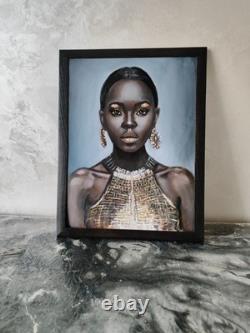 African American Black Woman Female Portrait Art Framed Original Oil Paintings