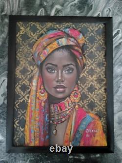 African American Black Woman Female Portrait Art Framed Original Oil Paintings
