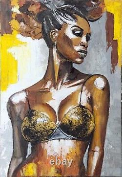 African American Black Woman Hand Large Impasto Canvas Original Oil Painting