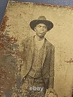 African American Black Youth With Great Face And Hat Antique Tintype Photo
