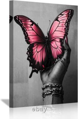 African American Canvas Wall Art Black Woman Hand and Butterfly Picture Black Gi