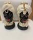African American Ceramic Lady Male Head Vintage MCM Black Gold Red Lip