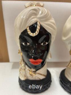 African American Ceramic Lady Male Head Vintage MCM Black Gold Red Lip