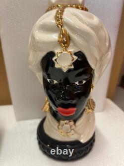 African American Ceramic Lady Male Head Vintage MCM Black Gold Red Lip