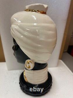 African American Ceramic Lady Male Head Vintage MCM Black Gold Red Lip