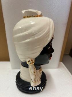 African American Ceramic Lady Male Head Vintage MCM Black Gold Red Lip