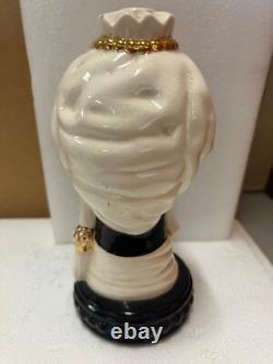 African American Ceramic Lady Male Head Vintage MCM Black Gold Red Lip