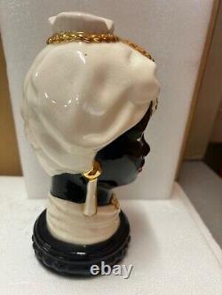 African American Ceramic Lady Male Head Vintage MCM Black Gold Red Lip