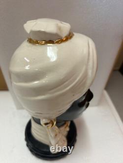 African American Ceramic Lady Male Head Vintage MCM Black Gold Red Lip