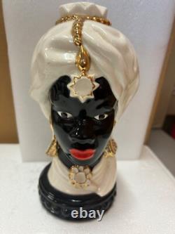 African American Ceramic Lady Male Head Vintage MCM Black Gold Red Lip