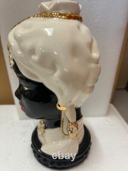 African American Ceramic Lady Male Head Vintage MCM Black Gold Red Lip