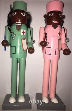 African American Christmas Nutcracker Black Male And Female Woden Medic Set New