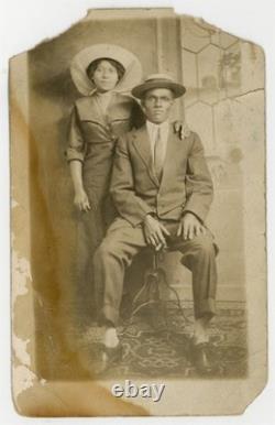 African American Classy Couple 1910 Confident Black Man Cigar Gangster Don RPPC