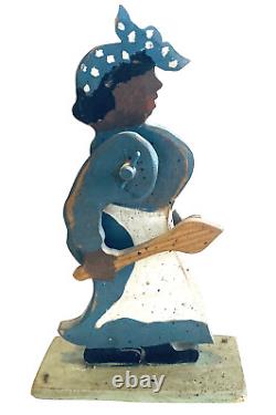 African American Cook Lady 15 Signed Folk Art Headwrap Apron Spoon Black Woman
