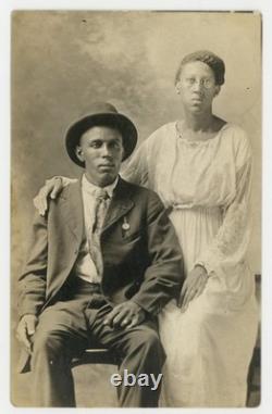 African American Couple 1900 Black Husband Wife In Love RPPC Wedding Rings Photo