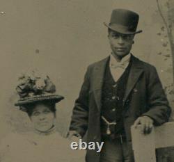 African American Couple, Affectionate Pose. Tintype Painted Background