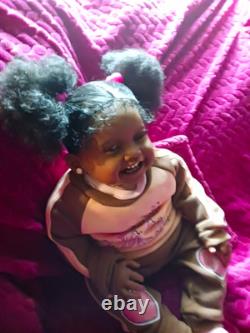 African American Dark Curly Black Hair Brown Eyes Reborn Doll