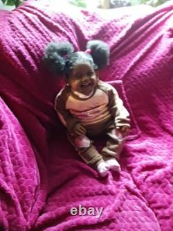 African American Dark Curly Black Hair Brown Eyes Reborn Doll