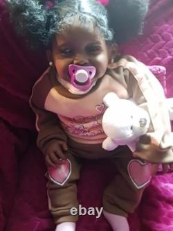 African American Dark Curly Black Hair Brown Eyes Reborn Doll
