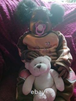 African American Dark Curly Black Hair Brown Eyes Reborn Doll