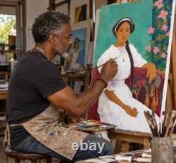 African American Folk Artist Ray Tillman Black Americana Giclee on Canvas Framed