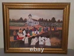 African American Framed J. DOUCET PSALMS 30 Black Folk Art Church Baptism Water