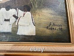 African American Framed J. DOUCET PSALMS 30 Black Folk Art Church Baptism Water