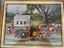 African American Framed J. DOUCET PSALMS 30 Black Folk Art Church Meal On Ground