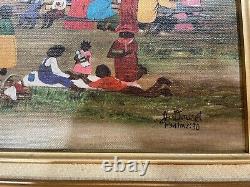 African American Framed J. DOUCET PSALMS 30 Black Folk Art Church Meal On Ground