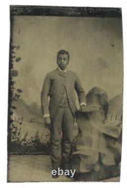African American Gentleman 1860 Pocket Watch Chain Black Man Antique Tintype