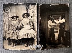 African American Girls & Boxers Antique Tintype Photo Black Americana