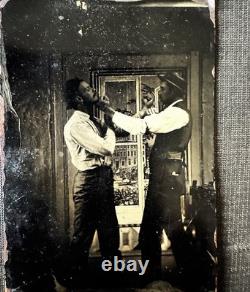 African American Girls & Boxers Antique Tintype Photo Black Americana
