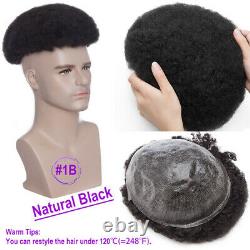 African American Human Hair Top Crown Piece Mens Toupee Afro Curly Hairpiece USA