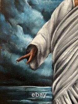 African American Jesus Christ Religious Old vintage black velvet oil painting