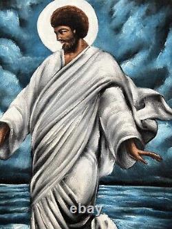African American Jesus Christ Religious Old vintage black velvet oil painting